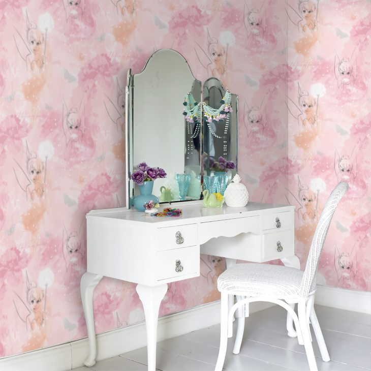 Tinkerbell Watercolour Nursey Room Wallpaper 10 - Pink