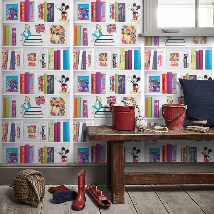 Disney Bookshelf Nursey Room Wallpaper 2 - Multicolor