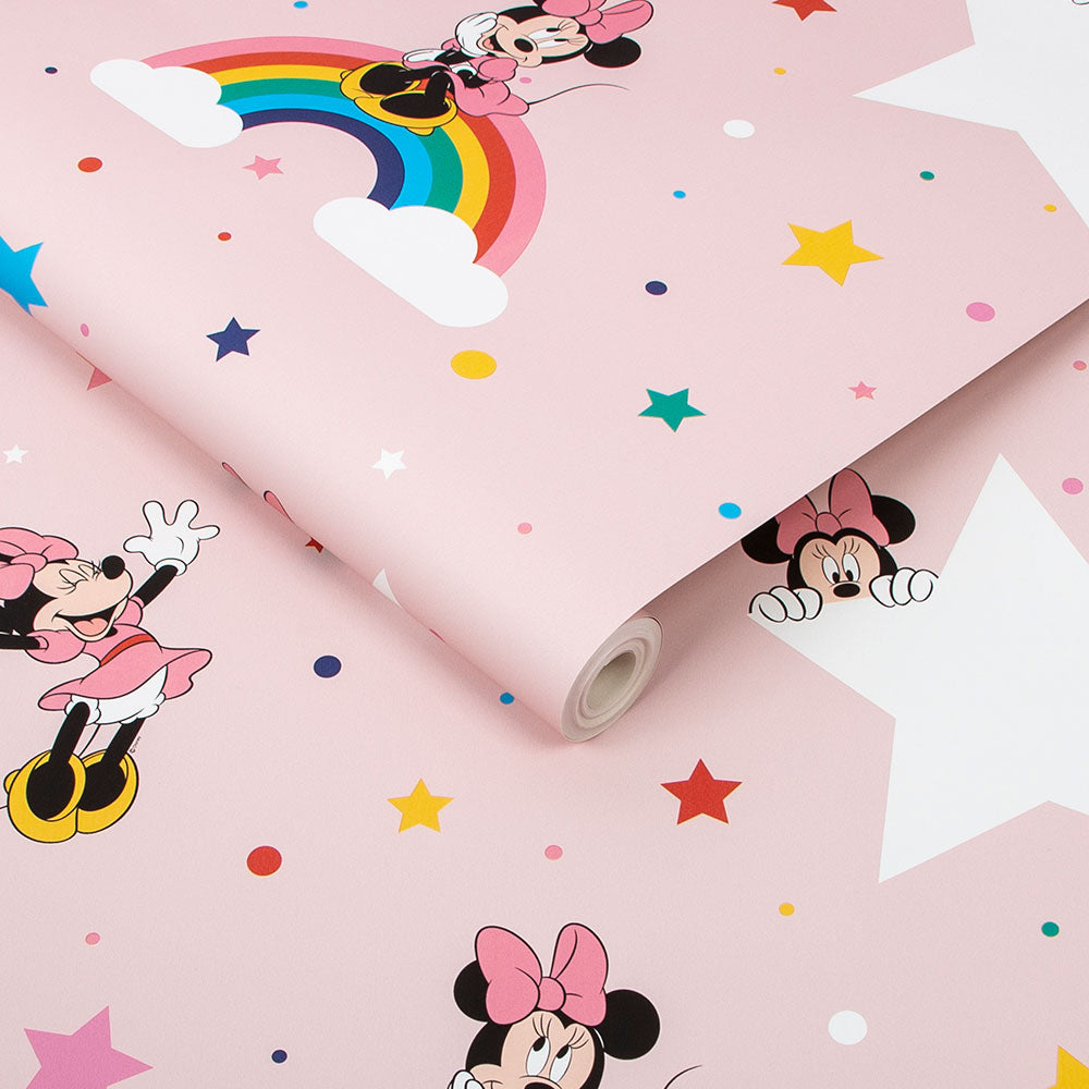Rainbow Minnie Nursey Room Wallpaper - Pink
