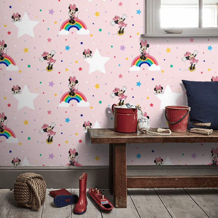 Rainbow Minnie Nursey Room Wallpaper 3 - Pink