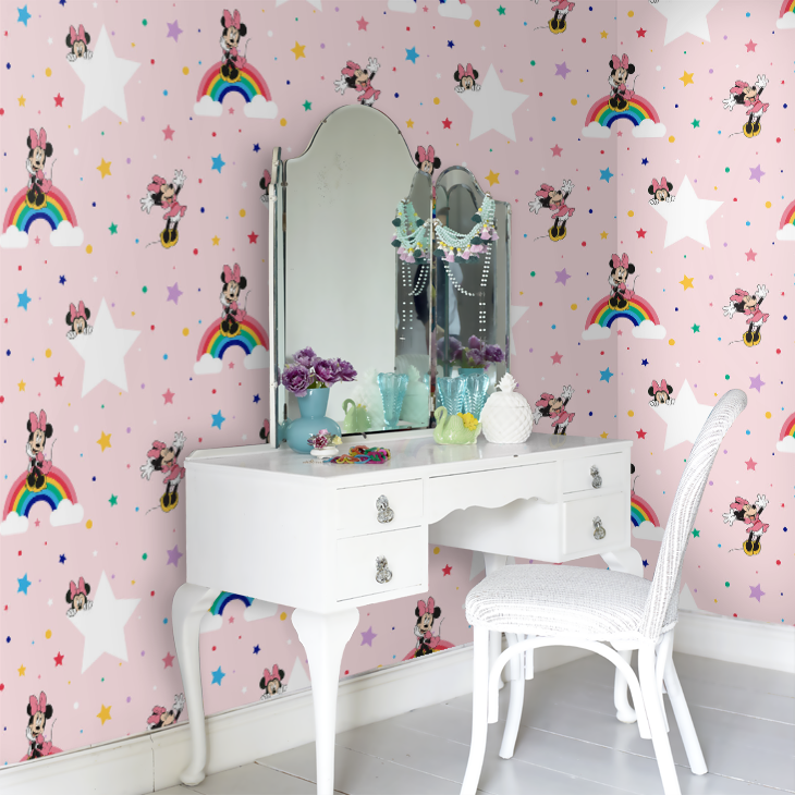 Rainbow Minnie Nursey Room Wallpaper 4 - Pink