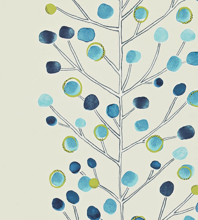 Berry Tree Wallpaper - Blue