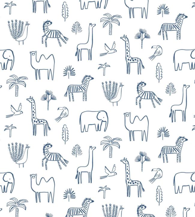 Funky Jungle Nursey Wallpaper - Blue 