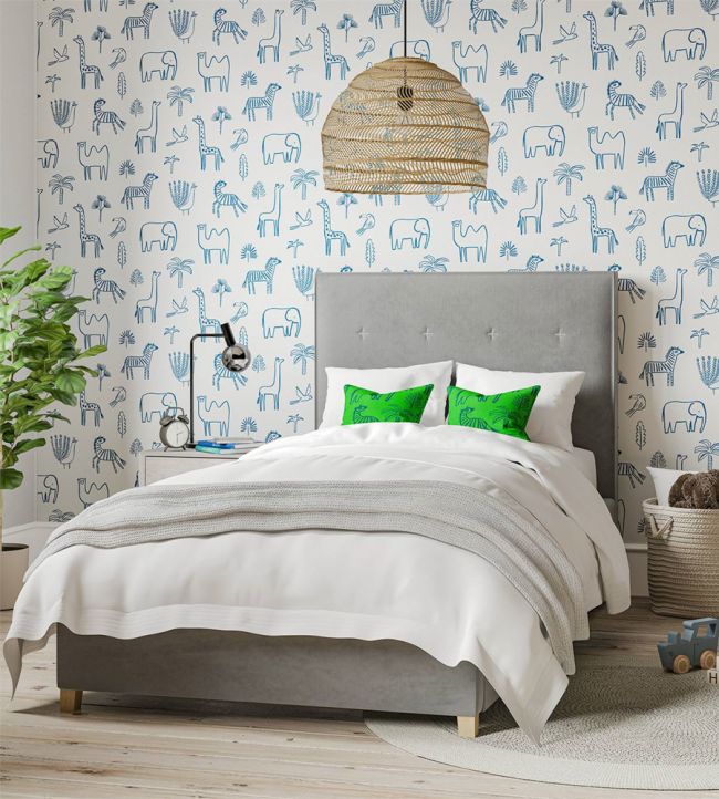 Funky Jungle Nursey Room Wallpaper - Blue