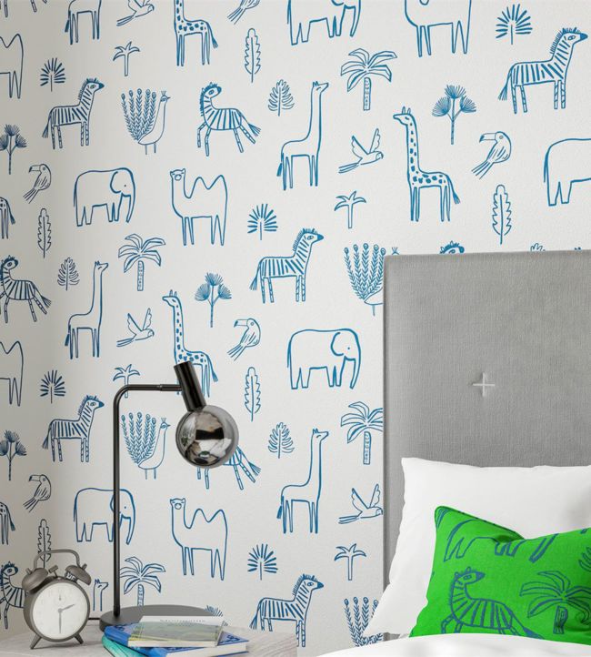 Funky Jungle Nursey Room Wallpaper - Blue