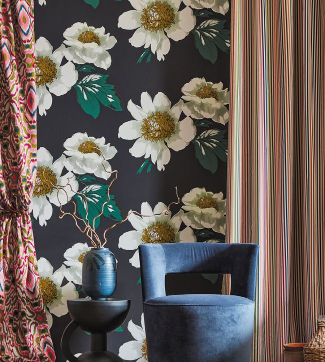 Paeonia Room Wallpaper - Black