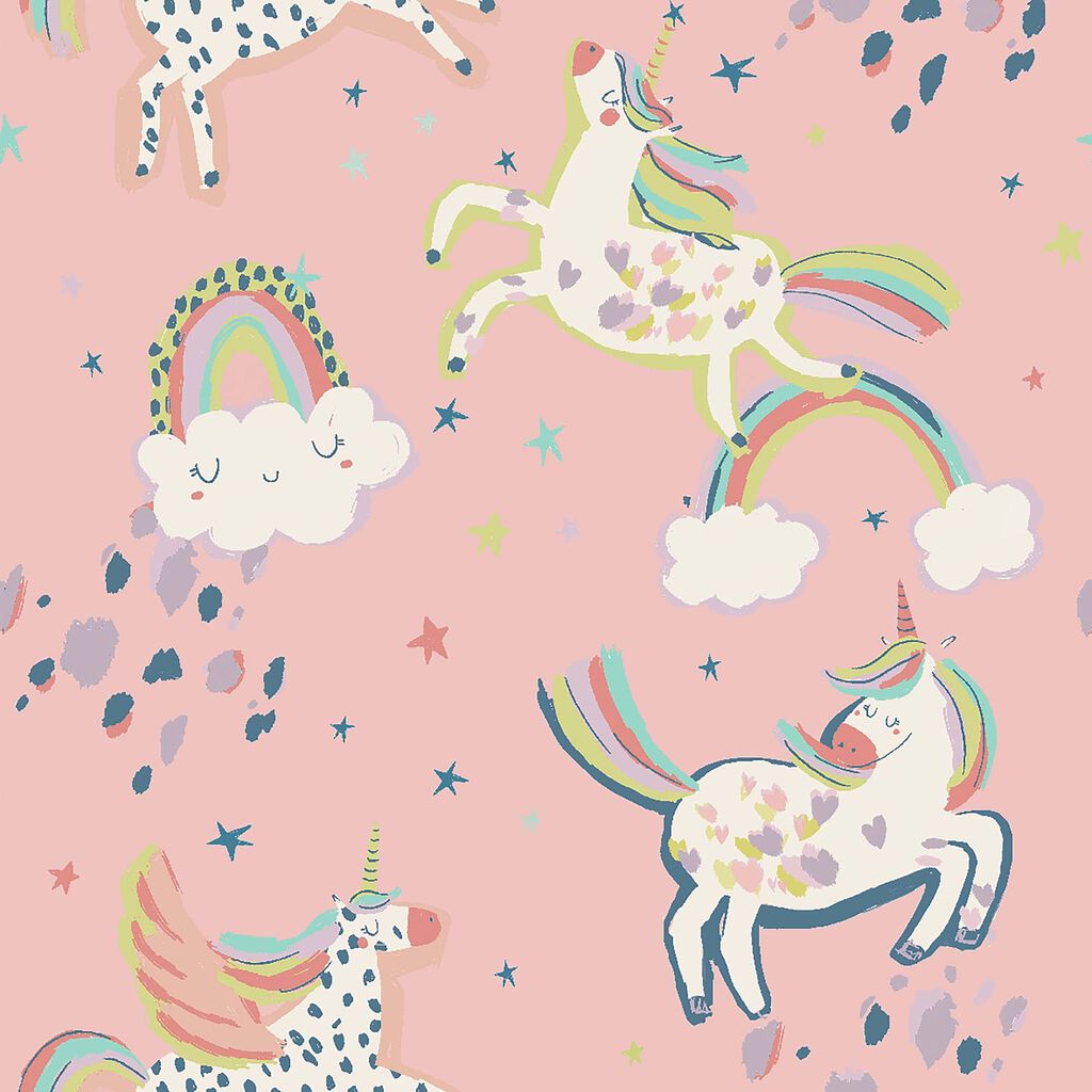 Party Unicorn Pink Nursey Wallpaper - Pink