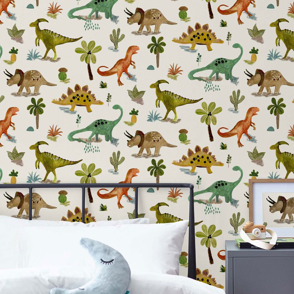 Dinosaur & Friends Nursey Room Wallpaper - Multicolor