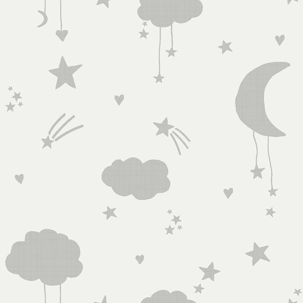 Moon & Stars Nursey Wallpaper - Gray 