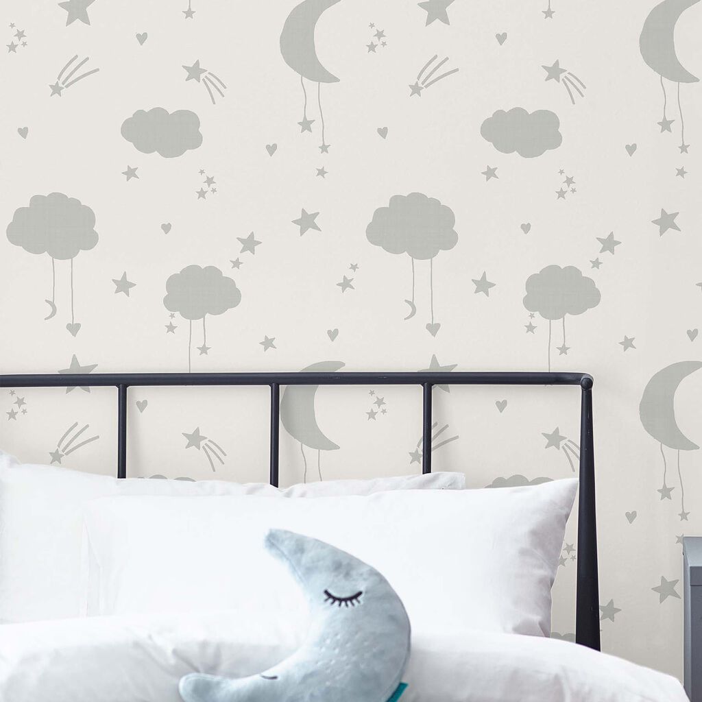 Moon & Stars Nursey Room Wallpaper - Gray