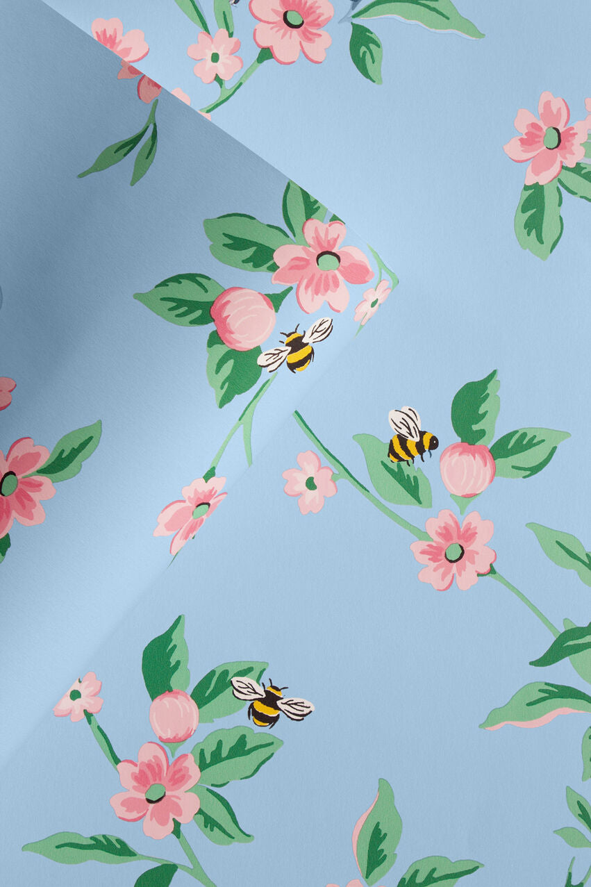 Greenwich Flowers Room Wallpaper - Blue