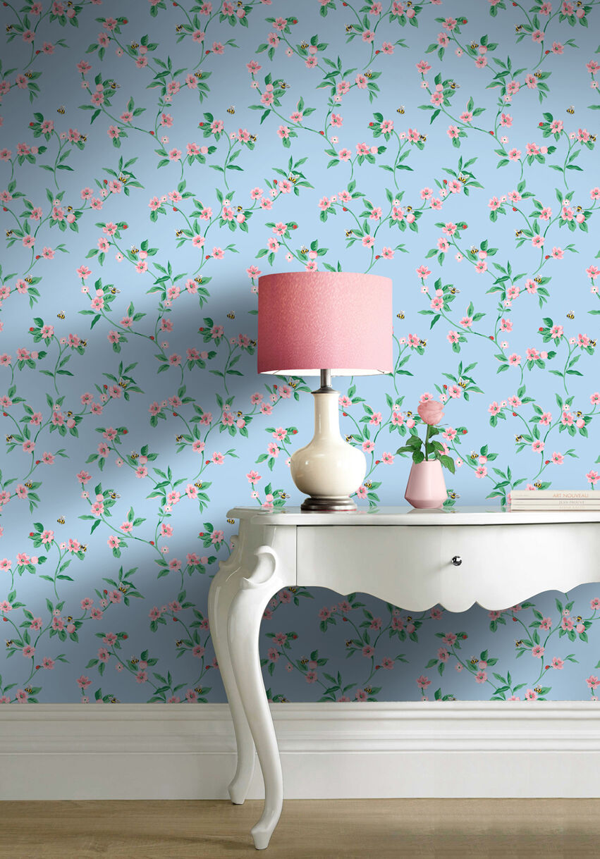 Greenwich Flowers Room Wallpaper - Blue