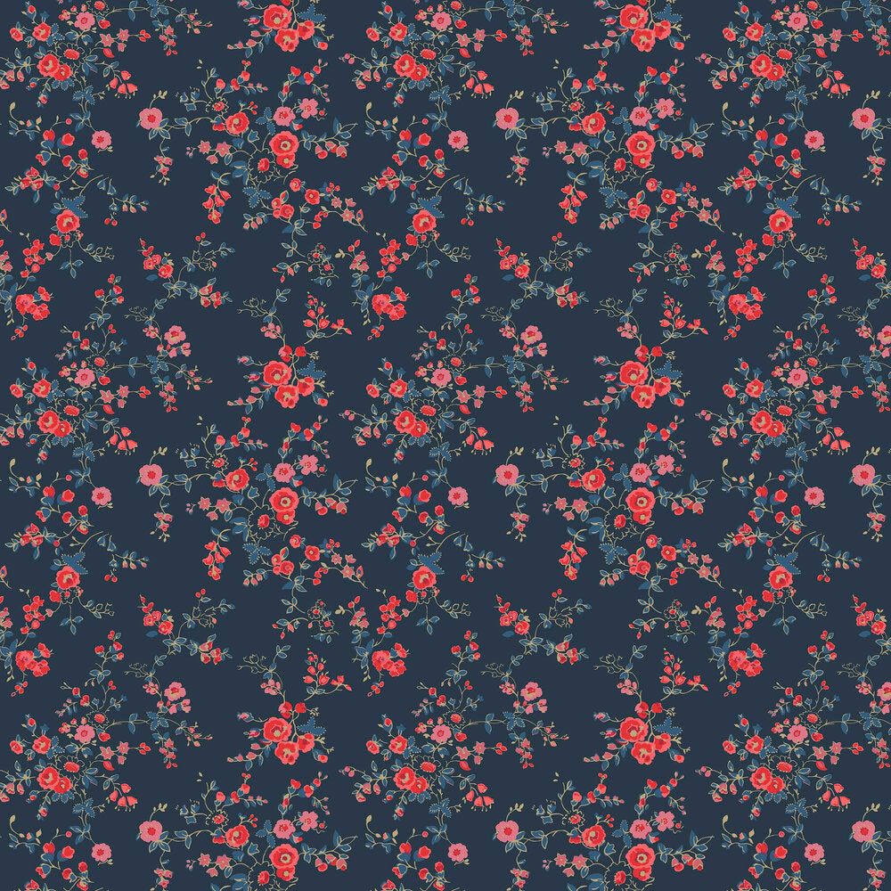 Millfield Rose Wallpaper - Blue