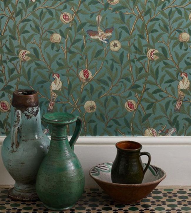 Bird & Pomegranate Wallpaper - Green