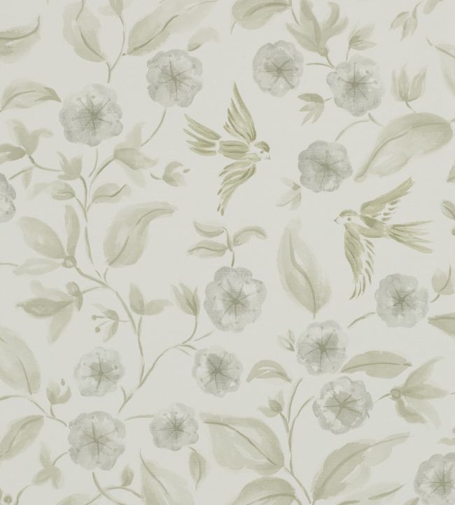 Bird Blossom Wallpaper - Gray