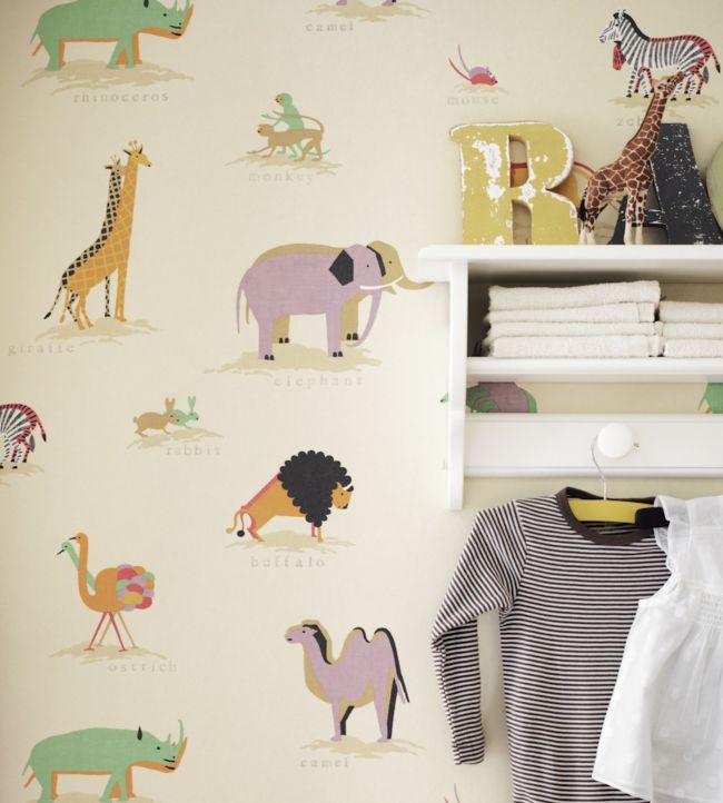 Two by Two Nursey Room Wallpaper - Multicolor