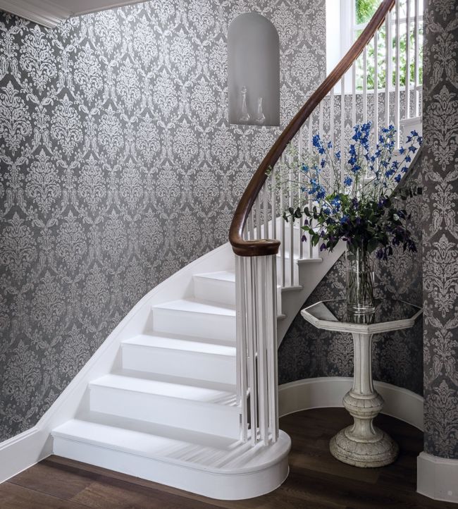 Riverside Damask Room Wallpaper - Silver