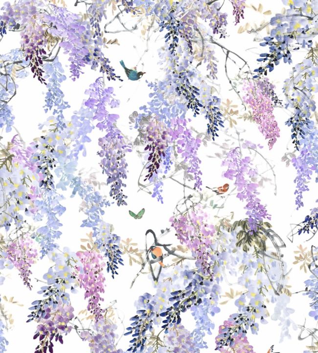 Wisteria Fall Panel A Wallpaper - Purple 