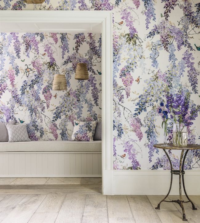 Wisteria Fall Panel A Room Wallpaper - Purple