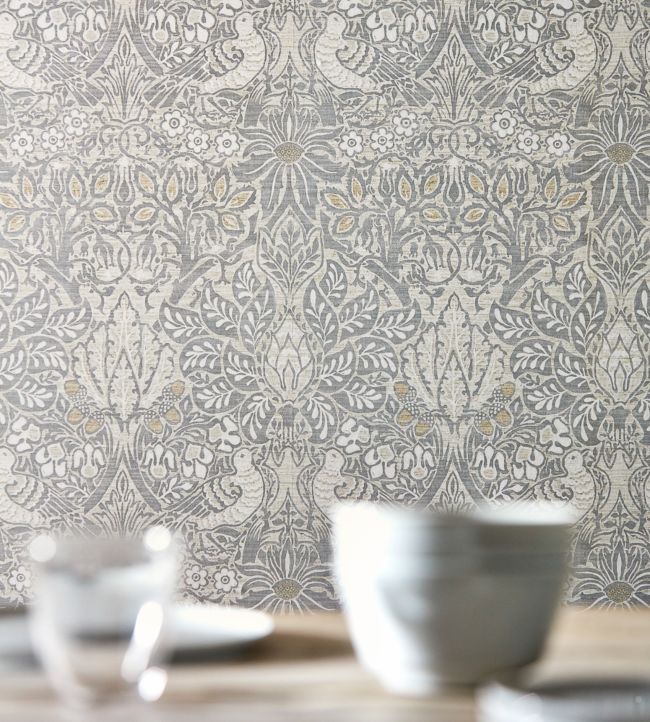 Pure Dove & Rose Wallpaper - Silver