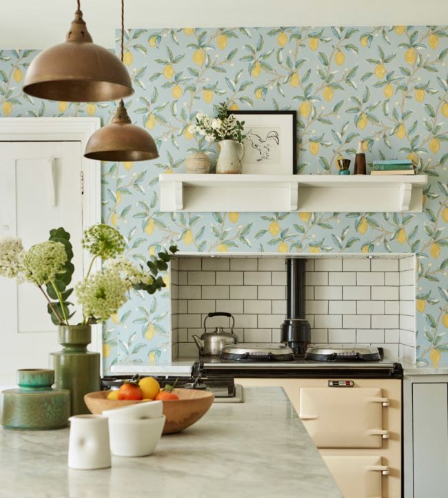 Lemon Tree Wallpaper - Teal