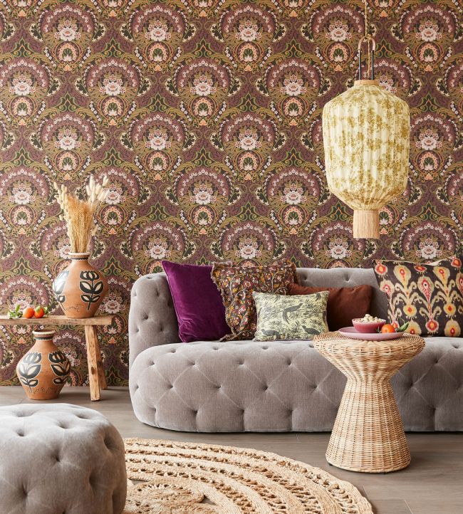 Vintage Floral Room Wallpaper - Brown