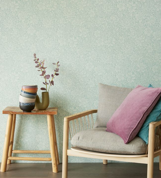 Floral Impression Room Wallpaper - Teal