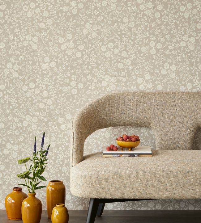 Retro Flowers Room Wallpaper - Cream