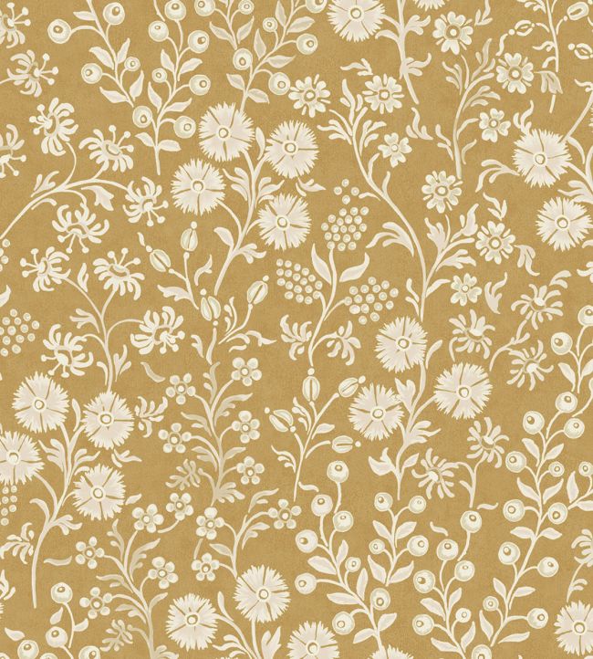 Retro Flowers Wallpaper - Gold 