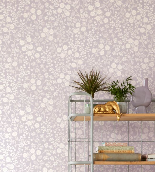 Retro Flowers Room Wallpaper - Purple