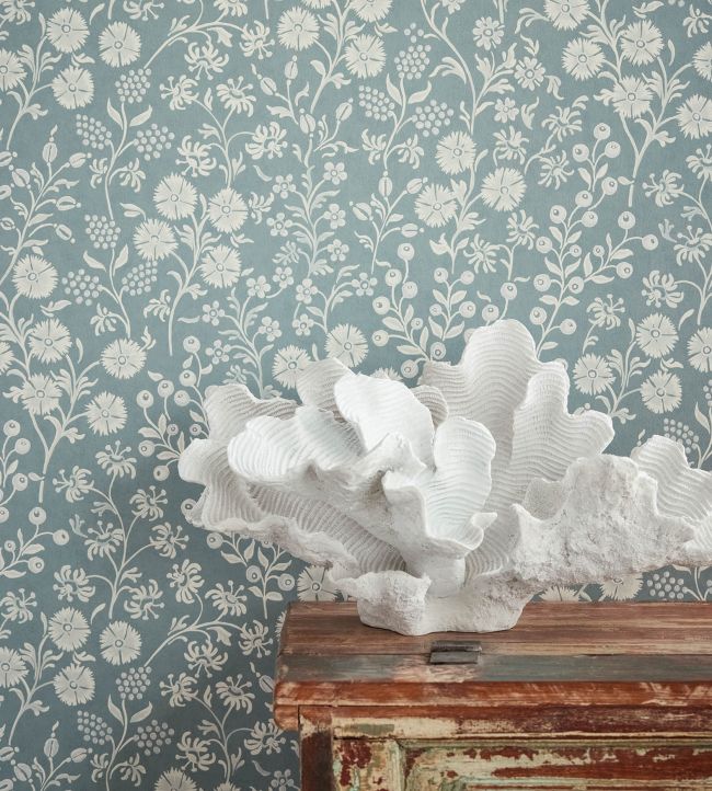 Retro Flowers Room Wallpaper 2 - Gray