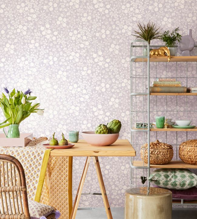 Retro Flowers Room Wallpaper 2 - Purple