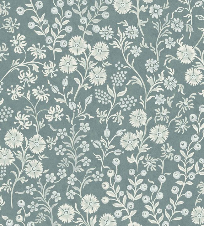 Retro Flowers Wallpaper - Gray 