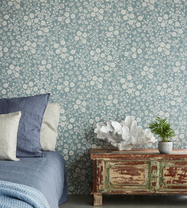 Retro Flowers Room Wallpaper - Gray