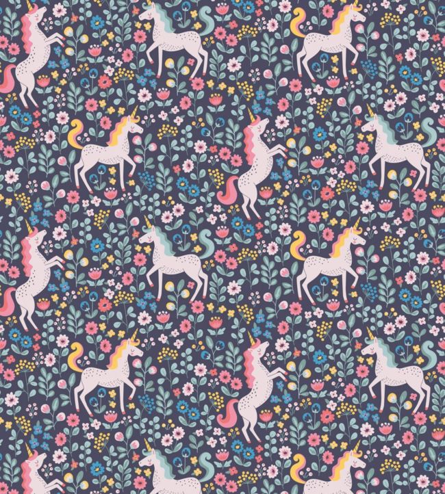 Unicorns Wallpaper - Blue 