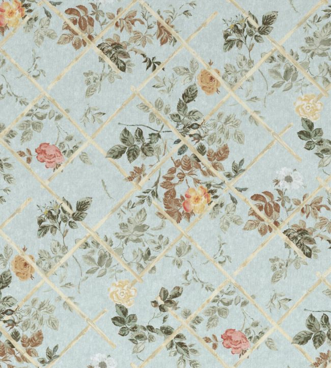 Rose Trellis Fabric - Teal