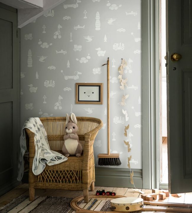 Brio Icons Nursey Room Wallpaper - Gray