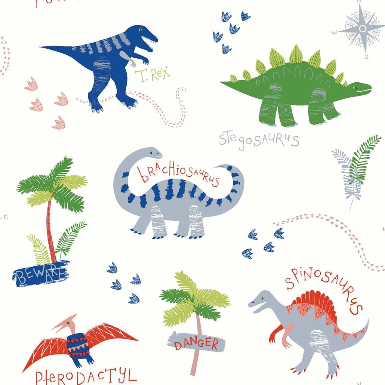 Dino Doodles Imagine Fun Nursey Wallpaper - Multicolor