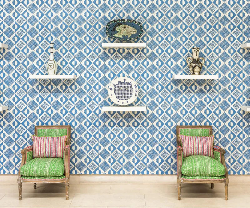 CIRCLES & SQUARES Azure Room Wallpaper