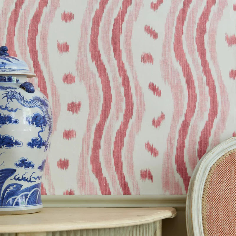 IKAT STRIPE Coral Room Wallpaper