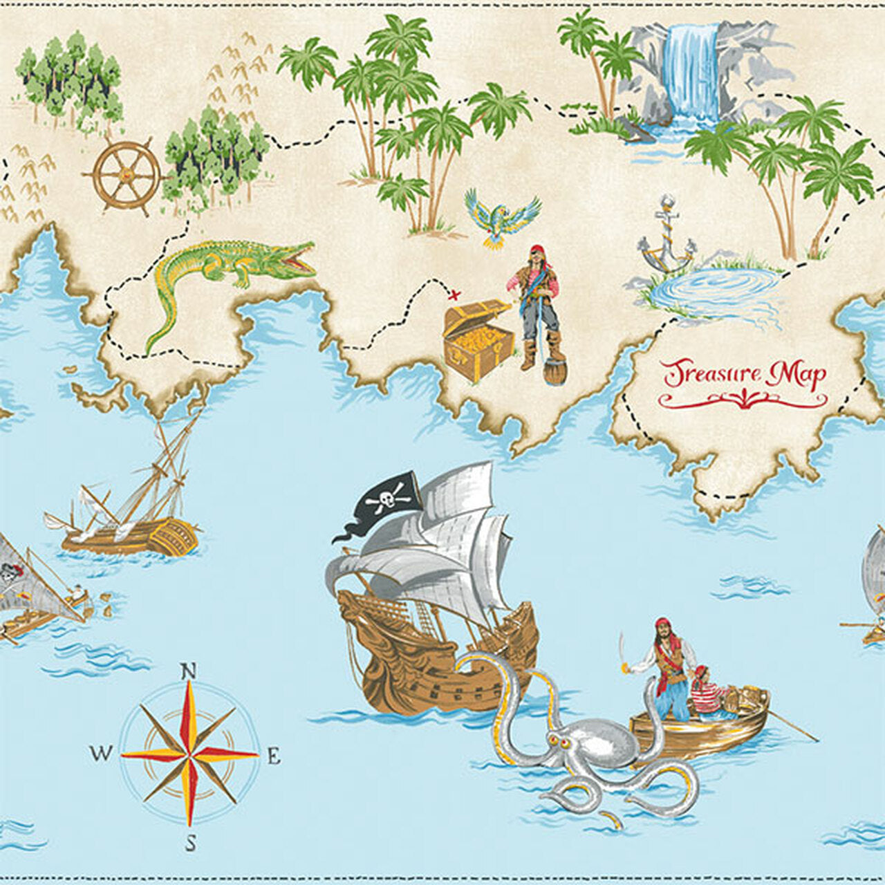 Frieze Pirates Ahoy Imagine Fun Border Nursey Wallpaper - Multicolor