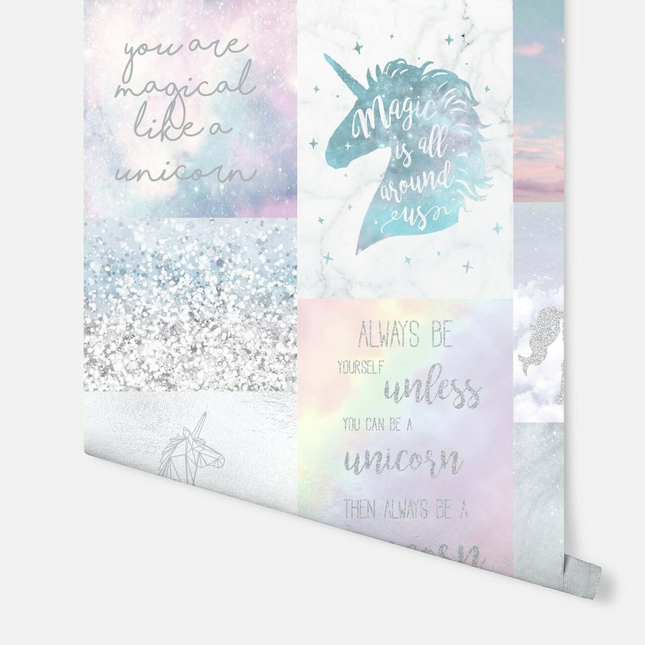 Believe in Unicorns Nursey Room Wallpaper - Multicolor