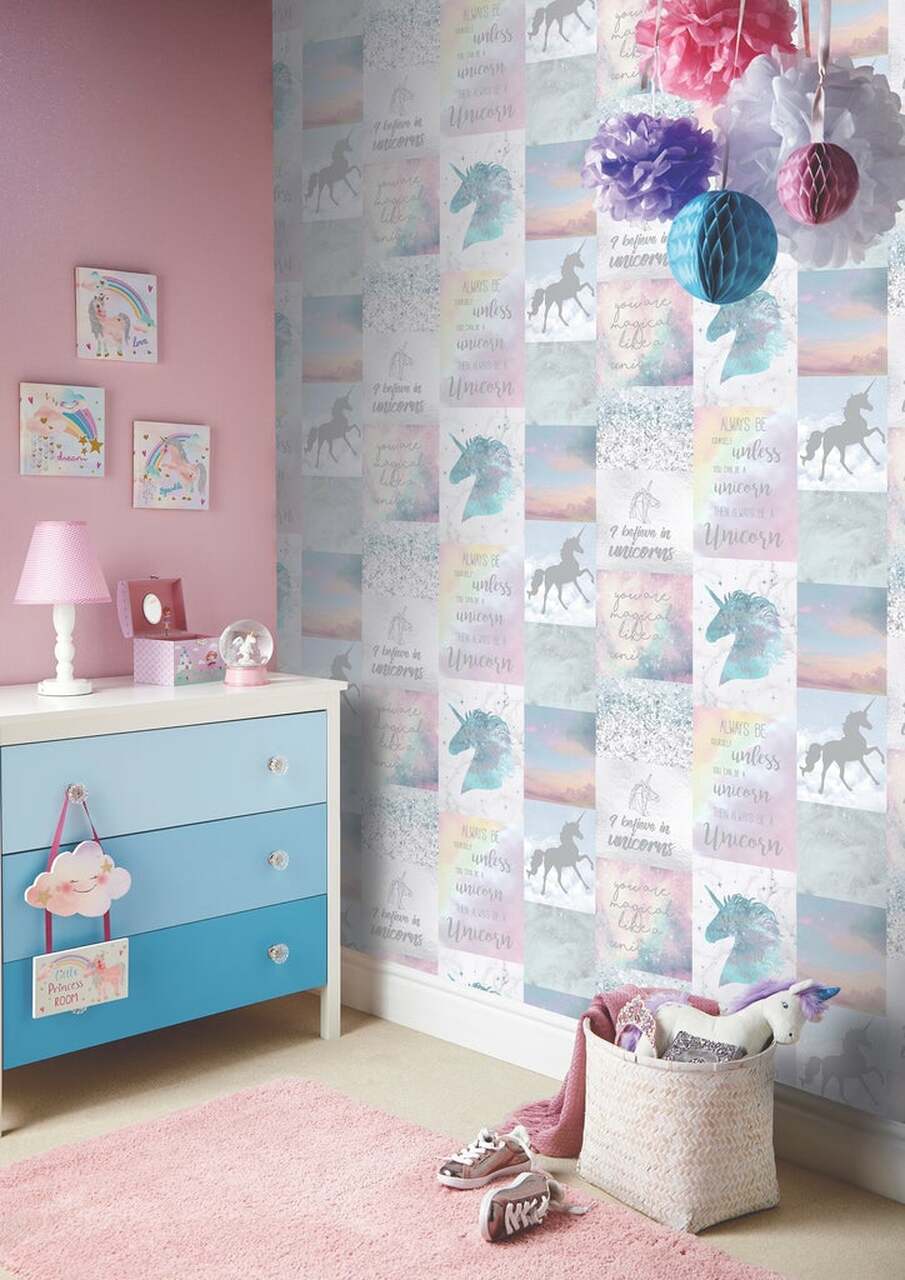 Believe in Unicorns Nursey Room Wallpaper 2 - Multicolor