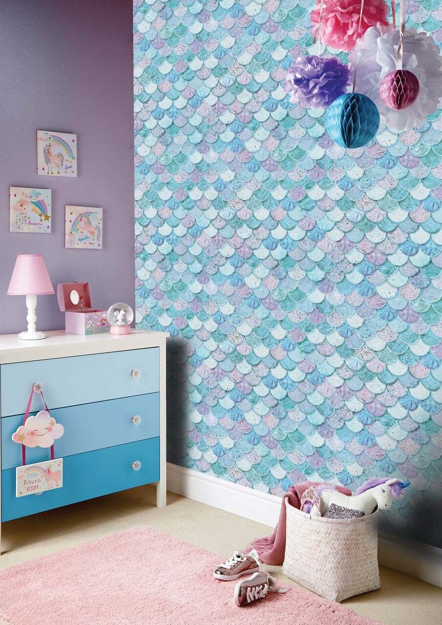 Mermazing Scales Nursey Room Wallpaper 3 - Blue