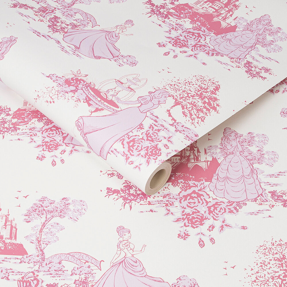 Princess Toile Nursey Room Wallpaper - Pink