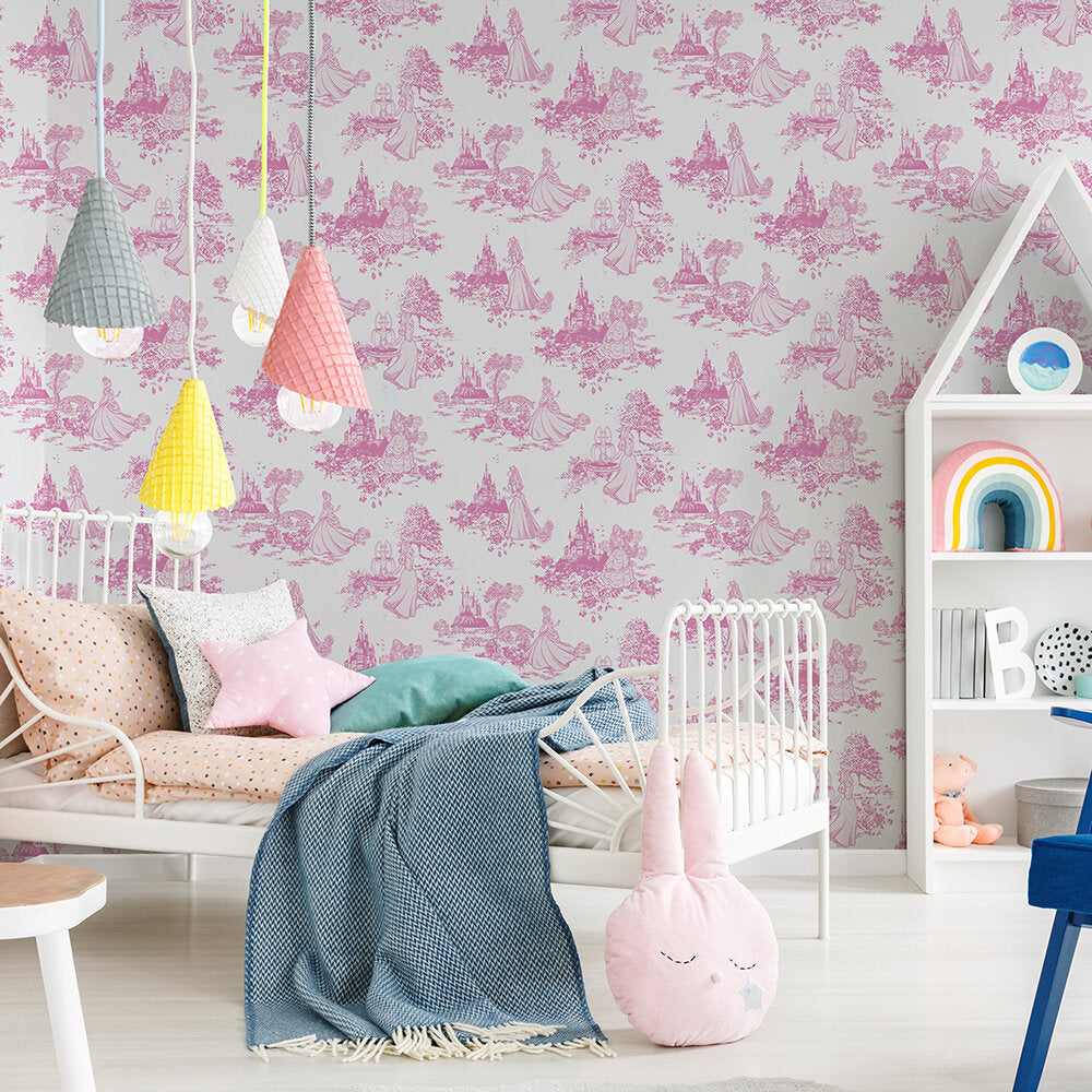 Princess Toile Nursey Room Wallpaper 2 - Pink