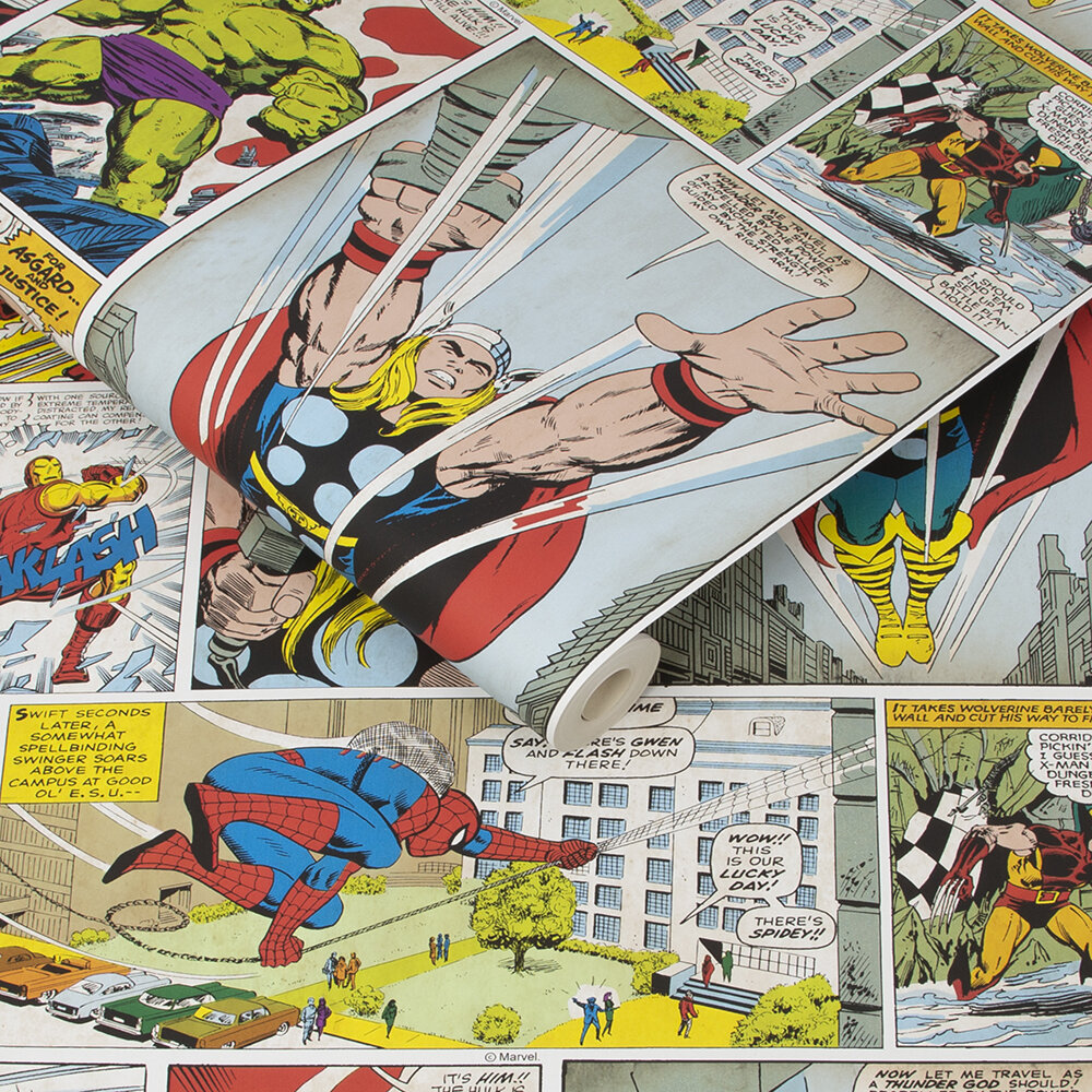 Marvel Comic Strip Nursey Room Wallpaper - Multicolor