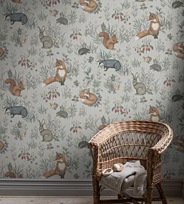 Forest Friends Mural Nursey Room Wallpaper - Purple