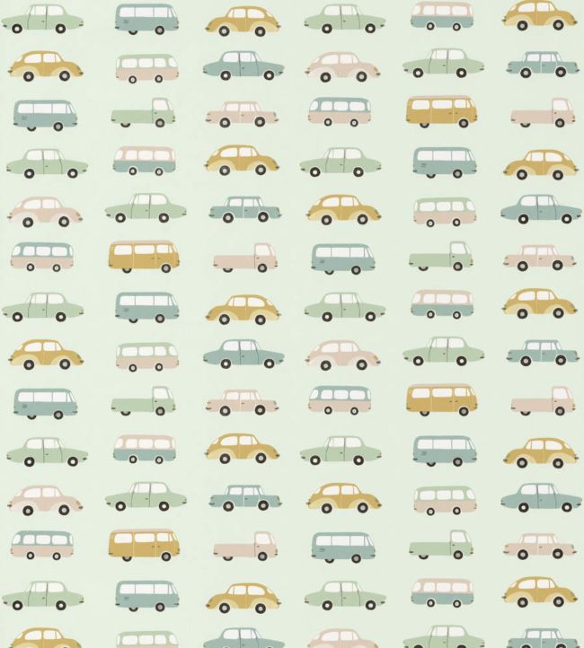 All Over Vintage Cars Nursey Wallpaper - Green