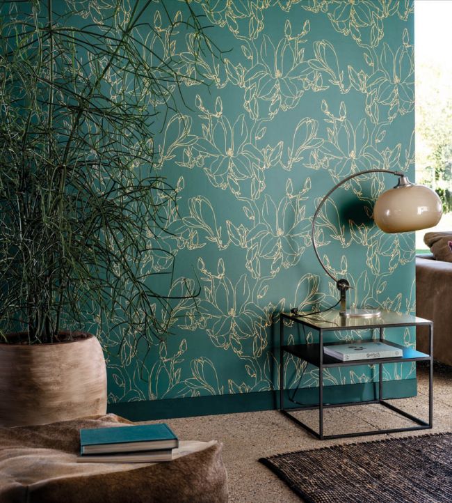 Magnolia Room Wallpaper - Teal